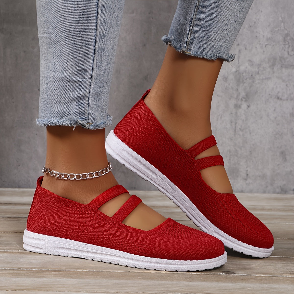 Women's Light Gray Slip-On Sneakers Breathable Knit Low-Top Elastic Ankle