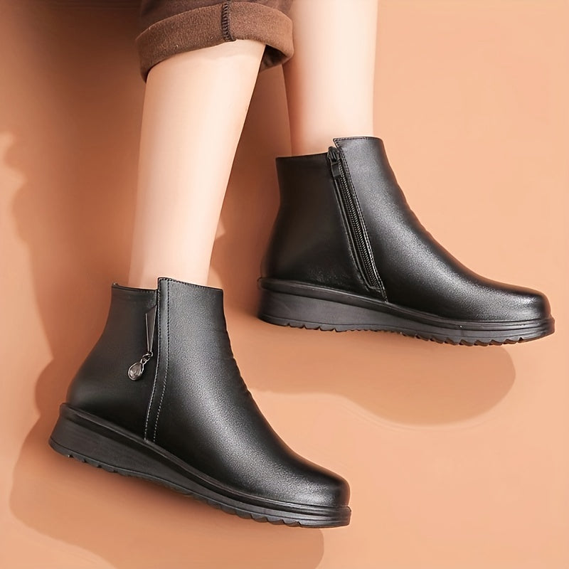 Women's Winter Ankle Boots Slip-Resistant Fleece-Lined Black Casual