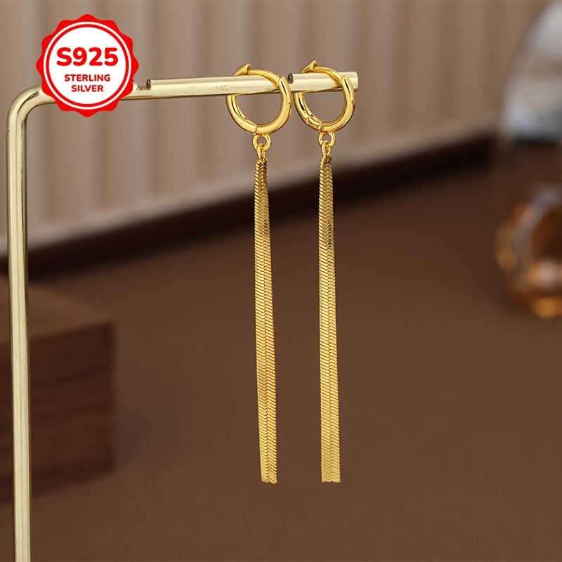 Sterling Silver Snake Chain Tassel Earrings for Women Casual Stylish Lightweight