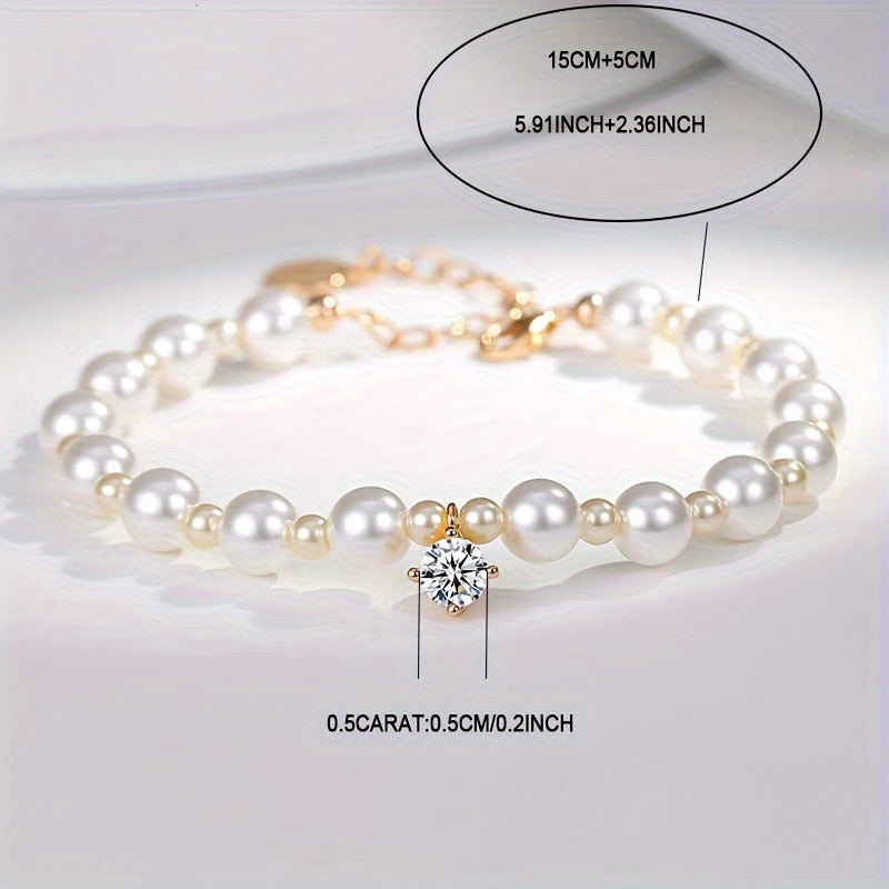 Zarif Qo'l Bilaguzuk Zargarlik To'plami, 0.5 Karat Moissanite Pendanti, Qobiq Marvarid To'plari va 925 Sterling Kumush bilan sovg'a qutisi.