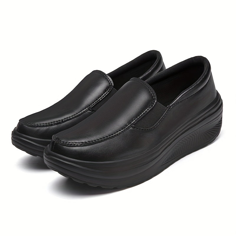Women's Wedge Slip-On Casual Sneakers Solid Color Low-Top Comfort Shoes