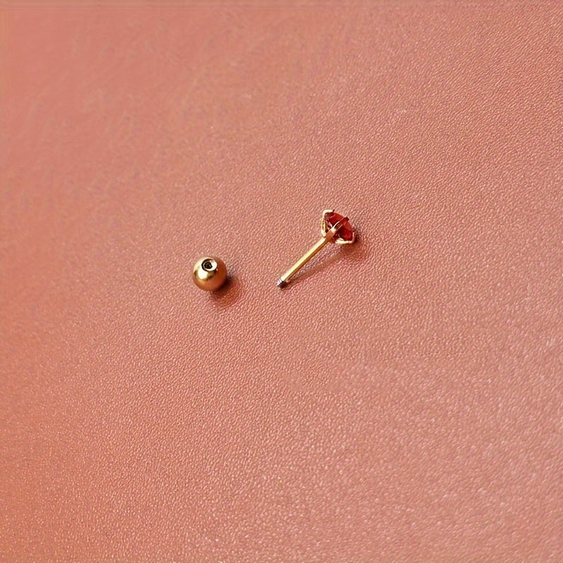 Zarif Vintage Uslubidagi Sterling Silver Stud Muntazamlari Qizil Zirconiya bilan - Gippoallergen va Ayollar uchun Kundalik Kiymak Uchun Mukammal