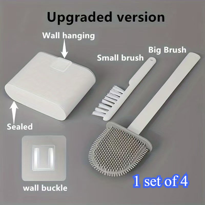 Set Of 4 RV Toilet Brushes With Wall Mount Silicone Long Handle