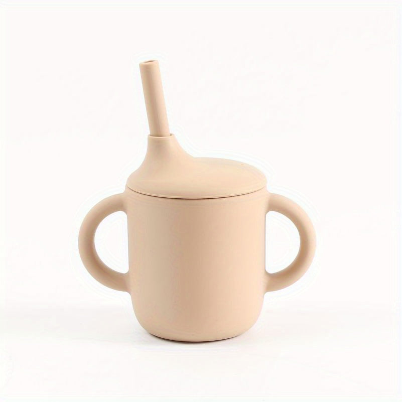Toddler Silicone Training Cup with Straw Handle Anti-Spill Durable Heat-Resistant