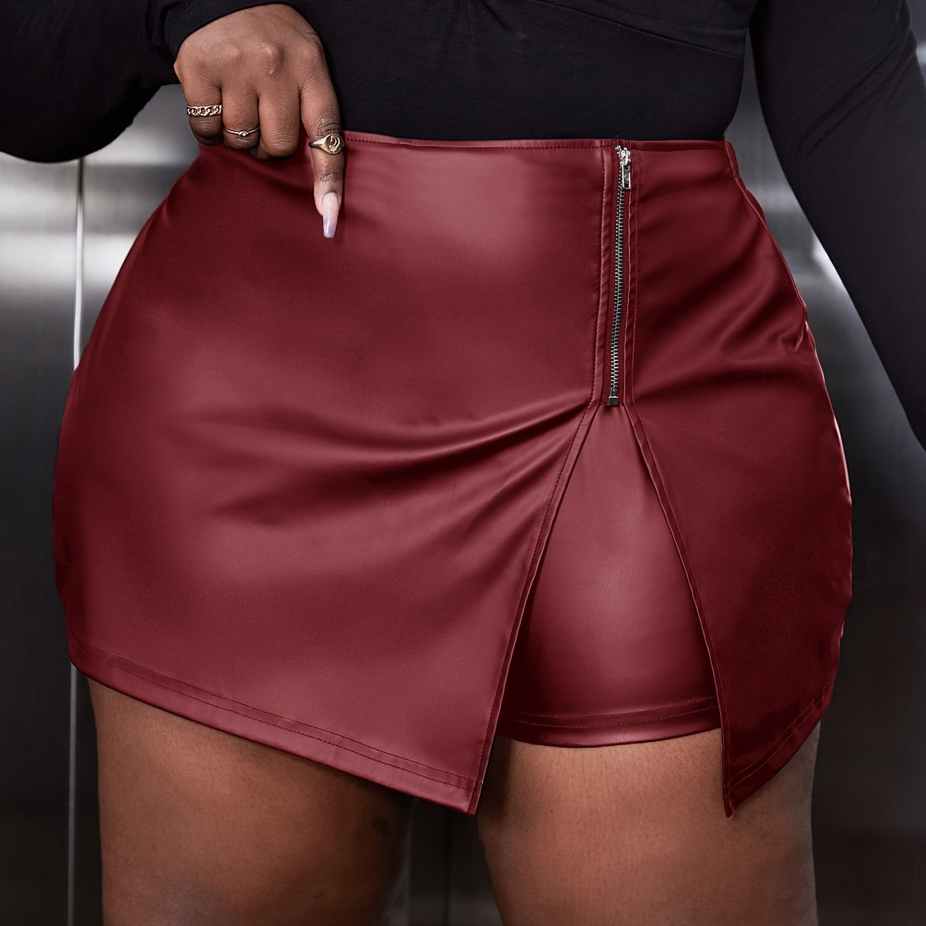 Брюки-юбка для женщин больших размеров с асимметричной молнией, черные, эластичные, всесезонные