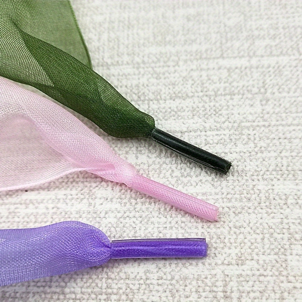 Unisex Transparent Chiffon Flat Shoelaces 2.5cm Widened Wide Bow