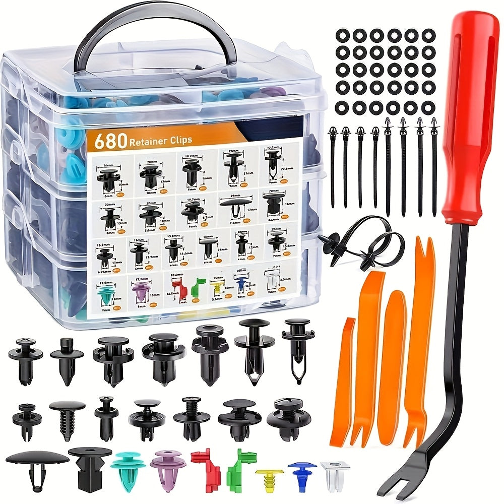 680pcs Car Retainer Clips Auto Fasteners Bumper Door Trim Plastic