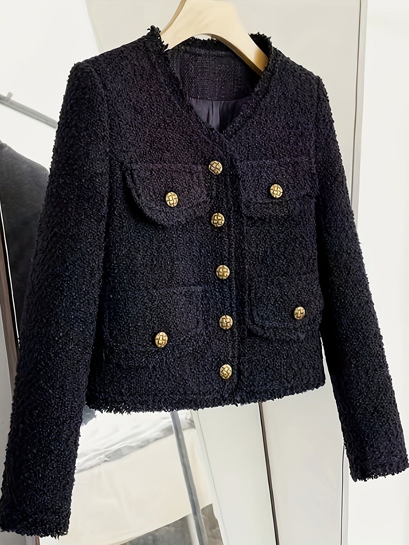 Women's Textured V-Neck Coat Solid Color Fall Winter Knit Jacket