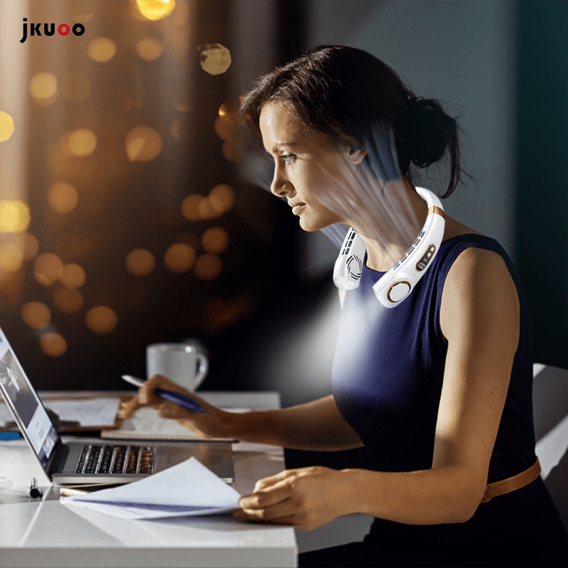 Portable Neck Fan 2-in-1 Bladeless USB Rechargeable 5 Speeds Digital Display Indoor Outdoor