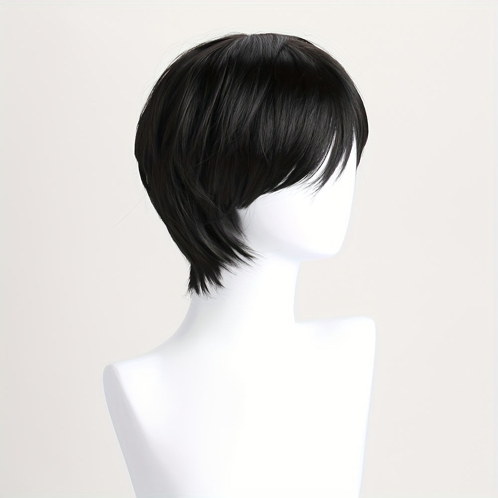 Однотонная мужская парик аниме косплей короткий черный парик, черные термостойкие синтетические волосы для Хэллоуина + парик-кап, идеальный вариант подарка
