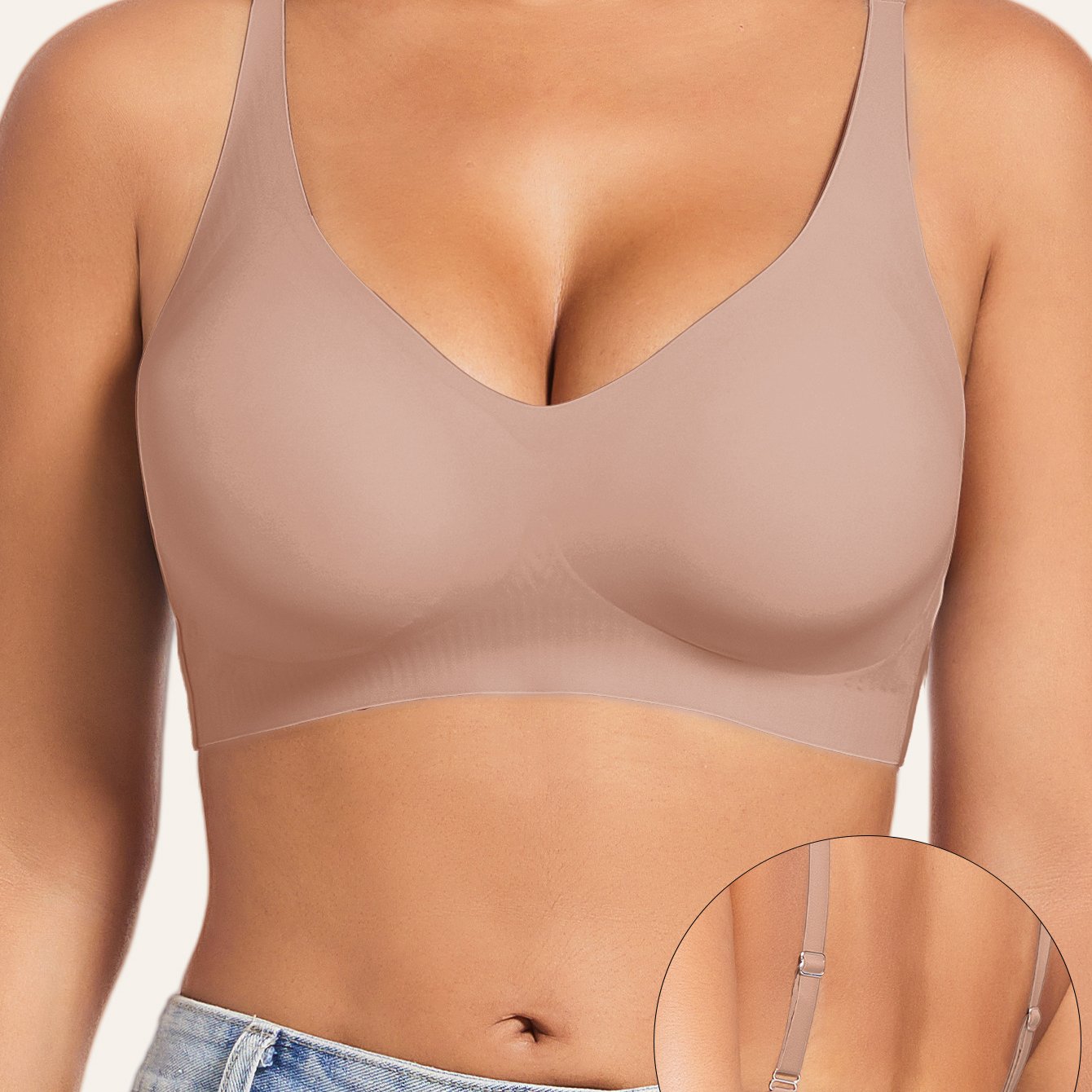 Ayollar uchun olib tashlanadigan yostiqchalari bilan bir yer tonli spaghetti tasma bralet, barcha mavsumlar uchun mukammal.