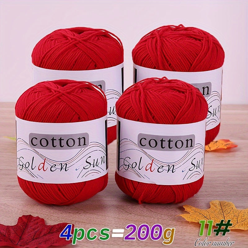 4pcs Cotton Yarn Medium Weight for Crocheting Knitting Multicolor Gradient Autumn Leaves Design