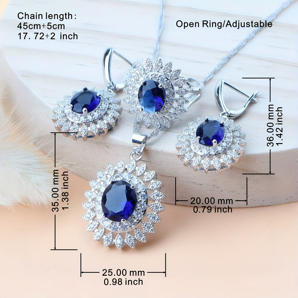 Synthetic Gemstone Jewelry Set with Floral Design Platinum Plated Copper Zirconia for Weddings and Occasions