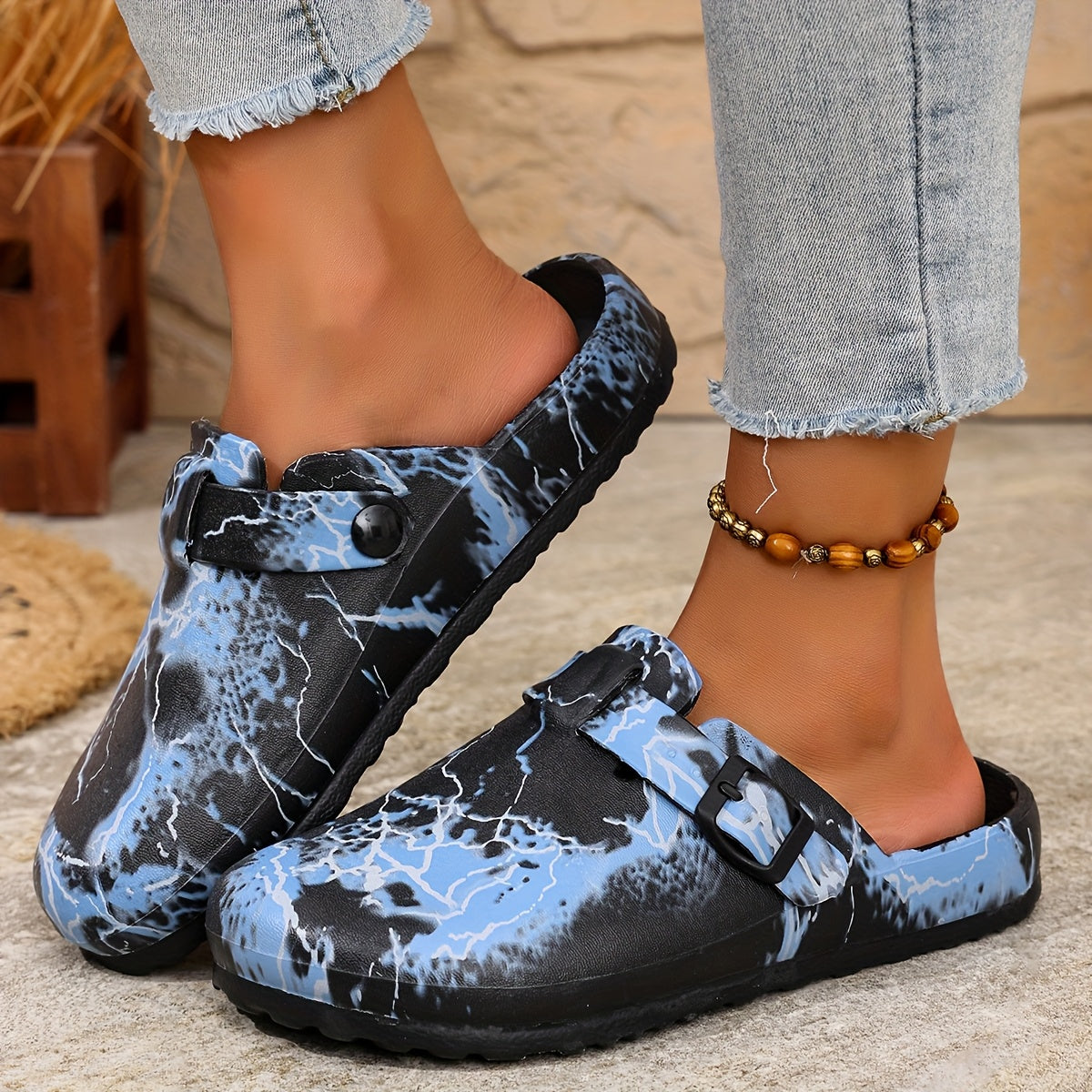 Women's Marble Print EVA Sandals Breathable Non-Slip Adjustable Summer Beach