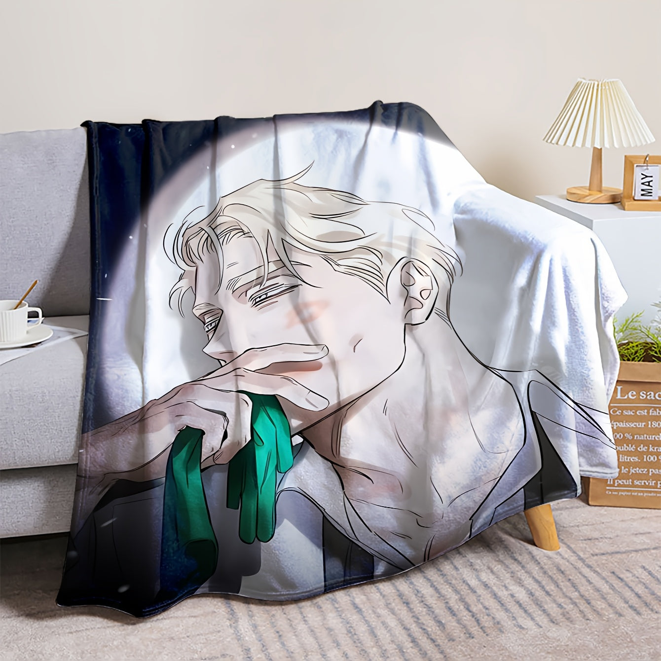 Soft Flannel Fleece Blanket with Anime Digital Print for Bed Sofa and Living Room