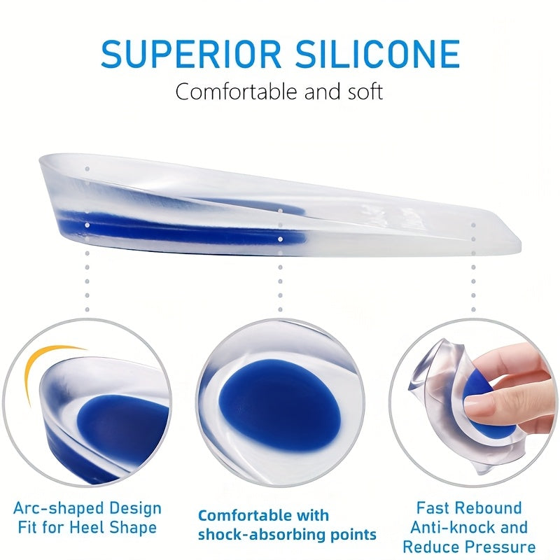 Silicone Insoles with Heel Cup for Comfort Shock Absorption Height Enhancement Small Large