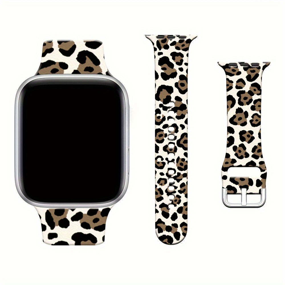 Leopard Print Silicone Watch Strap for iWatch Series Ultra, Ultra2, 10, 9, 8, 7, 6, 5, 4, 3, 2, 1, and SE