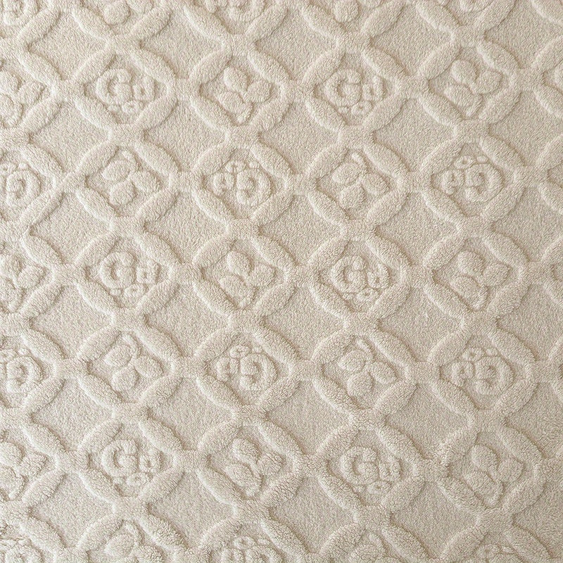 Fleece Bed Blanket White Geometric Embroidered All-Season Polyester 3D Embroidery