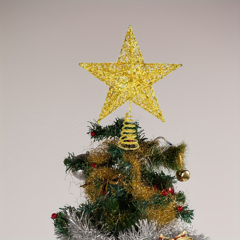 Handcrafted Iron Glitter Star Tree Topper for Christmas and Thanksgiving No-Battery Tabletop or Tree Display Pack of 1