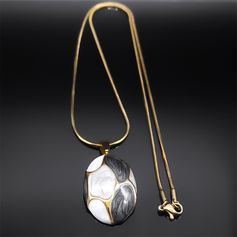 Women’s Enamel Pendant Necklace Geometric Contrast Stainless Steel Chain Jewelry