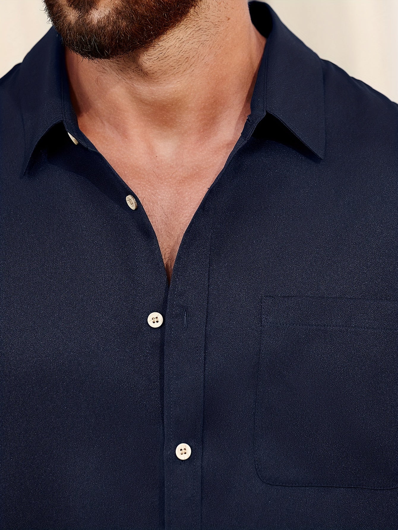 Мужская рубашка большого размера из полиэстера с длинным рукавом темно-синего цвета для весны и осени