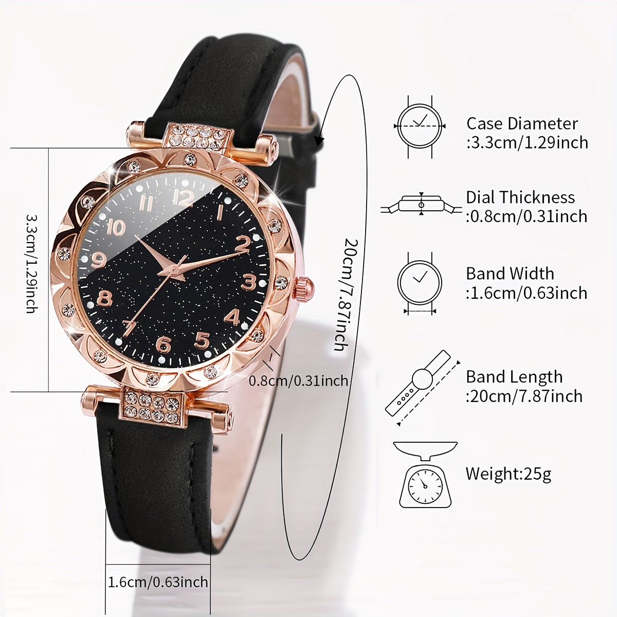 Women's Quartz Watch and Bracelet Set with Round Alloy Case and Faux Leather Band