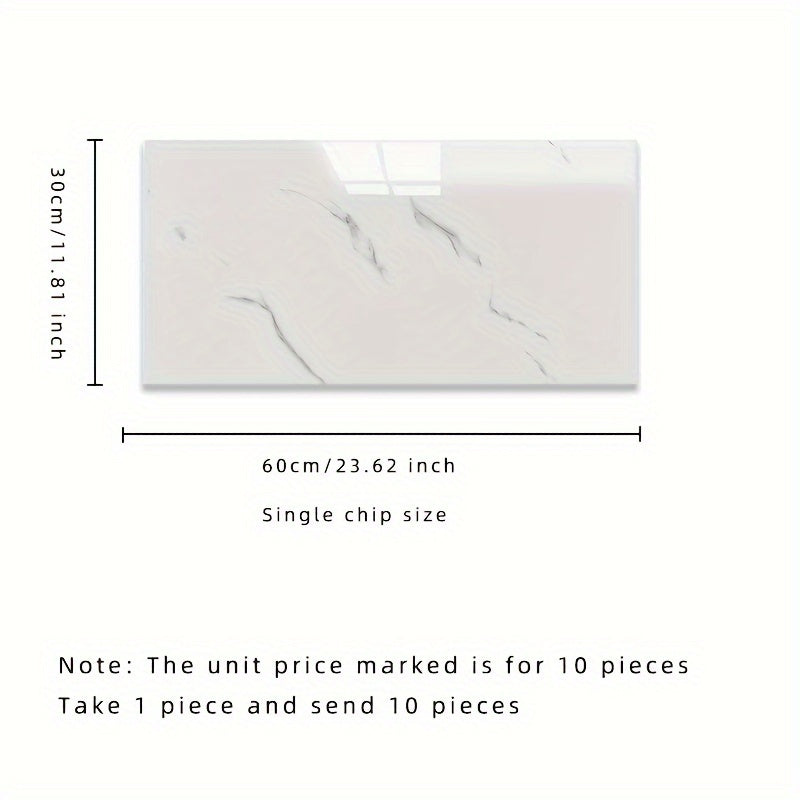 Marble Pattern Wall Stickers Glossy Washable Plastic Rectangular for Kitchen Bathroom