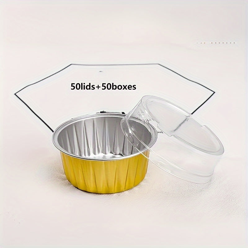 Pack of 50 Disposable Golden Aluminum Foil Dessert Cups with Lids, BPA-Free