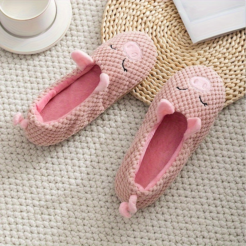 Pink Cozy Pig Slippers for Women Indoor Fleece Winter Non-Slip