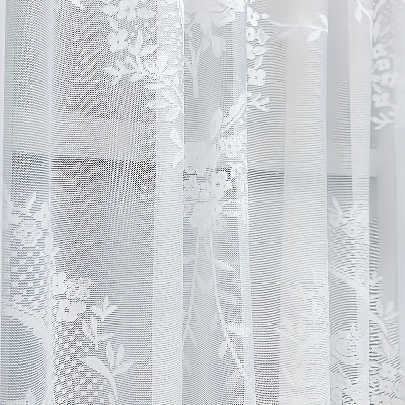 American Country Style Sheer Curtain with Floral Lace Half-Curtain Rod Pocket Semi-Transparent Polyester for Kitchen and Living Room