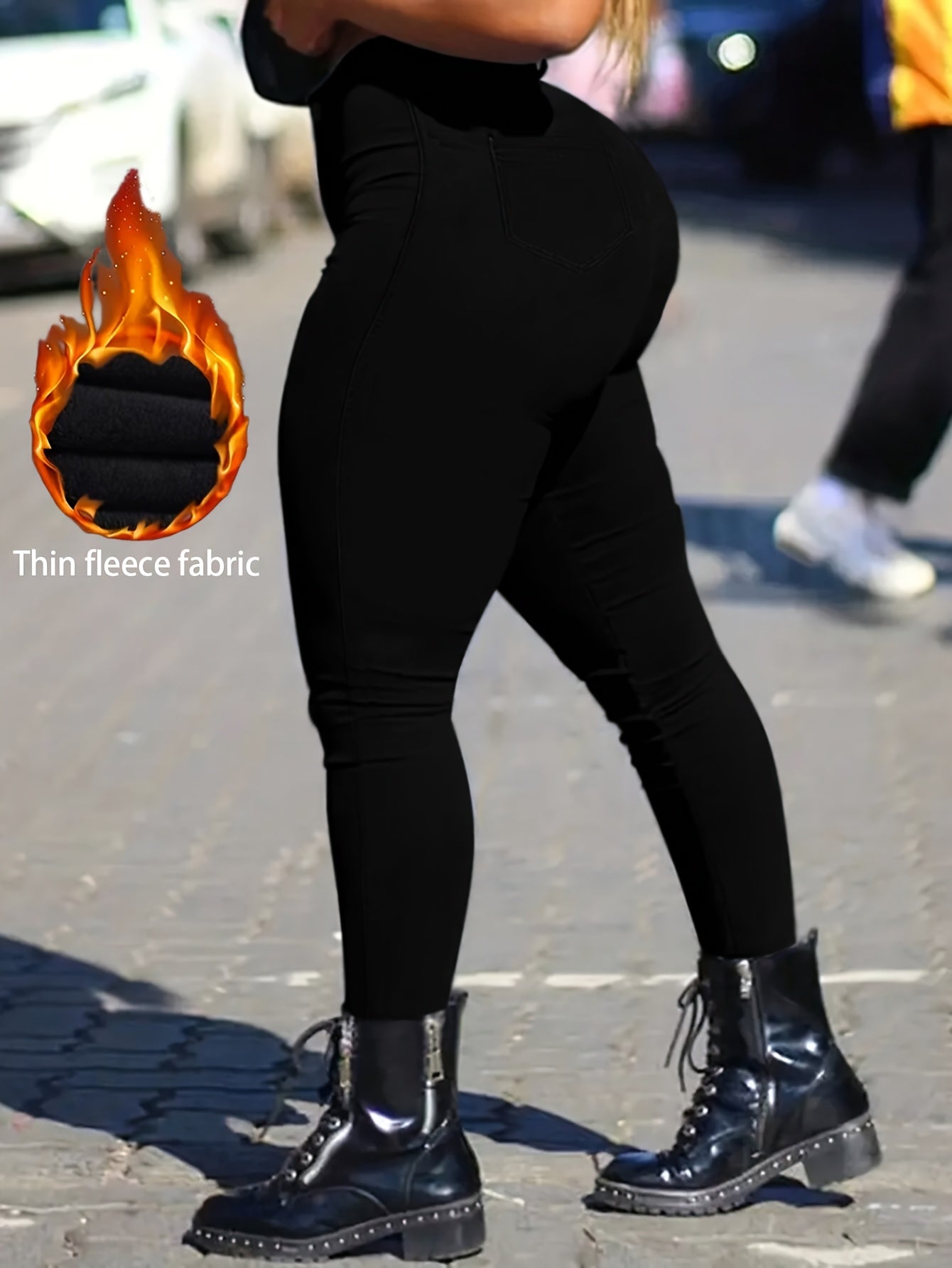 Ayollar uchun kattaroq o'lchamli fleece-ichki yupqa fit jinsilar, issiq qishli, bir rangli