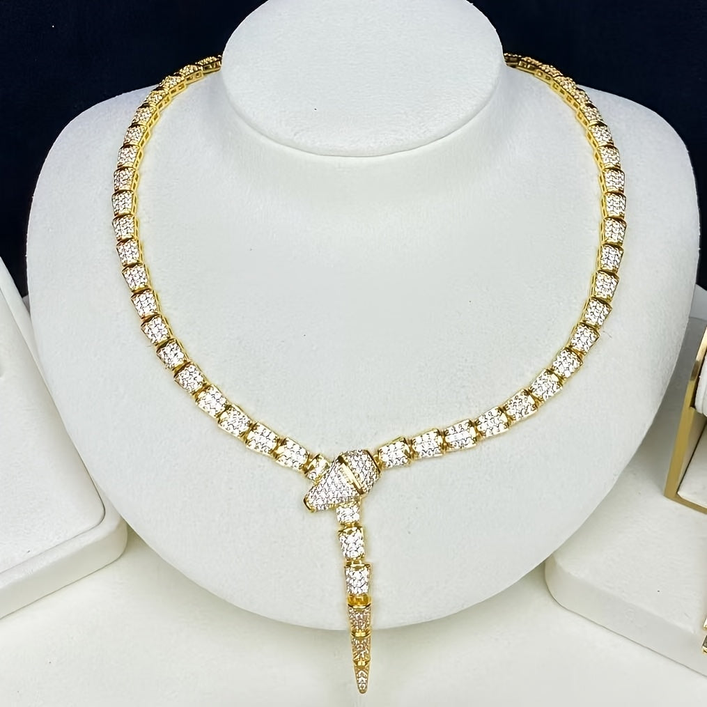 Gold Plated Copper Jewelry Set with Snake Design Necklace and Ring for Women