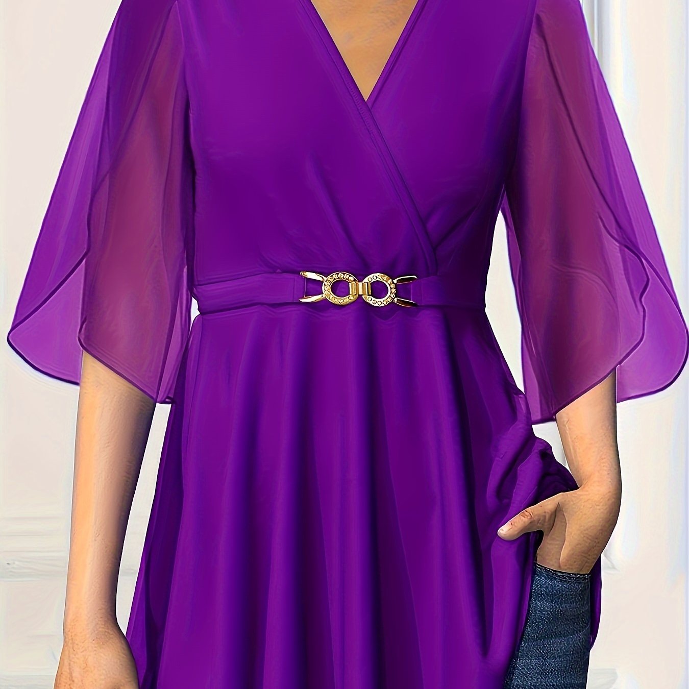 Women's Chiffon V-Neck Top With Cinched Waist Lightweight Comfortable