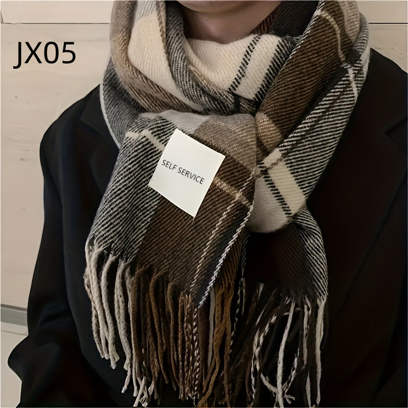 Zarif Vintage Britaniya Kletka Sharf - Qulay, Yumshoq va Moda, Ikkita Erkaklar va Ayollar uchun Tasmalar bilan, Sun'iy Kashmira Materiali, Kuz/Qish Fasllari uchun Ideal