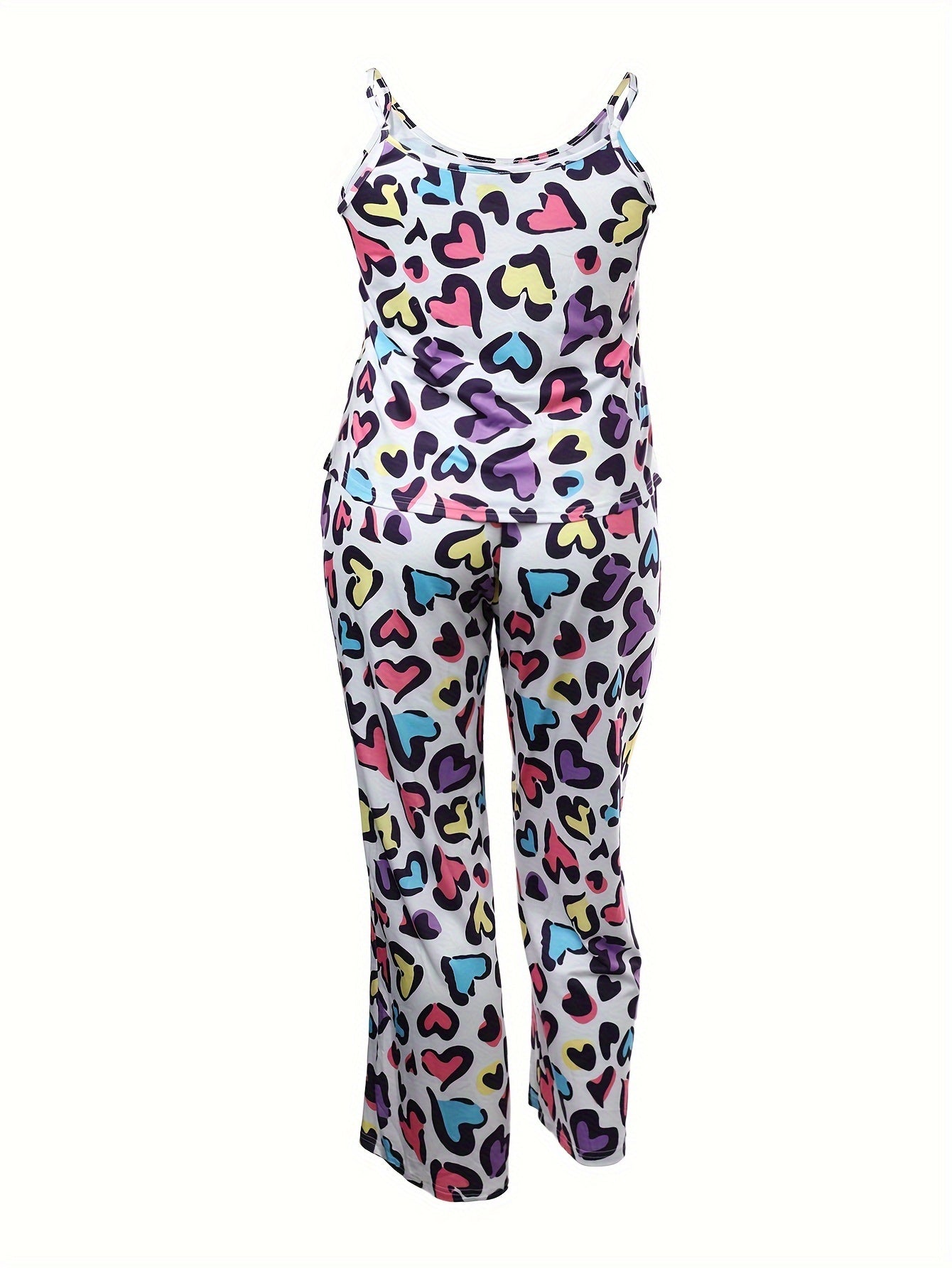 Plus Size Women's Loungewear Pajama Set Cami Top and Pants Allover Print