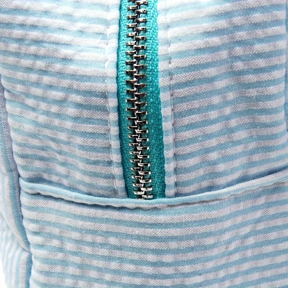 Neceser de maquillaje de lona a rayas bordada para niñas y adolescentes, azul, con cremallera, organizador de viaje