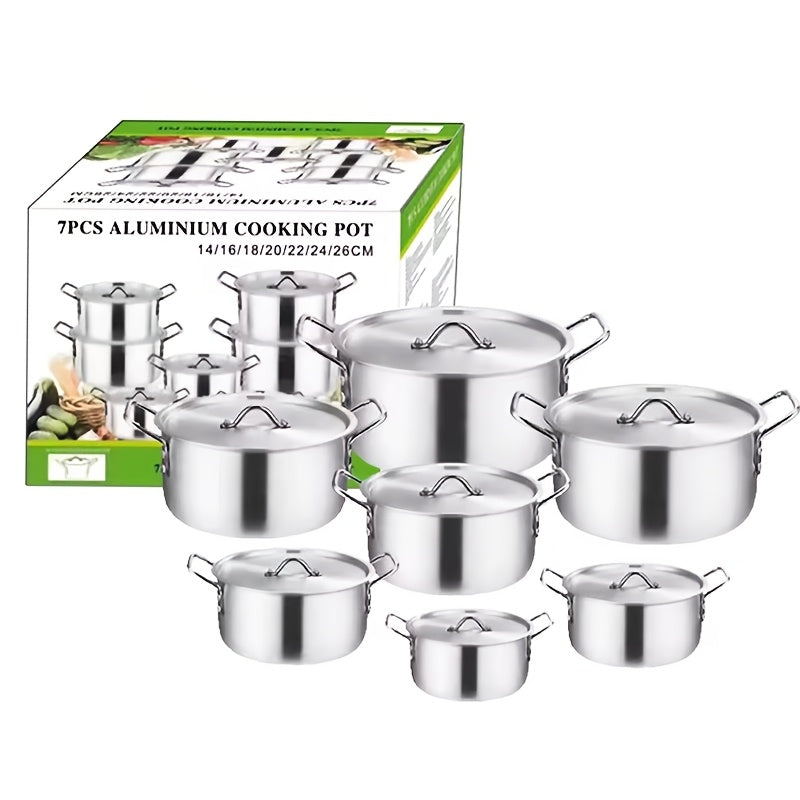 Set of Seven Aluminum Cooking Pots with Thickened Cross-Border Soup Pot Set 14-26cm