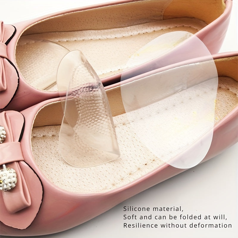 Ayollar uchun yuqori poshnali poyabzalga mo'ljallangan silikon jel old oyoq tagliklari - sirpanmaydigan, qulay, shaffof oyoq yostiqlari, sirpanishga qarshi yuzasi va barqarorlik xususiyatlari bilan.