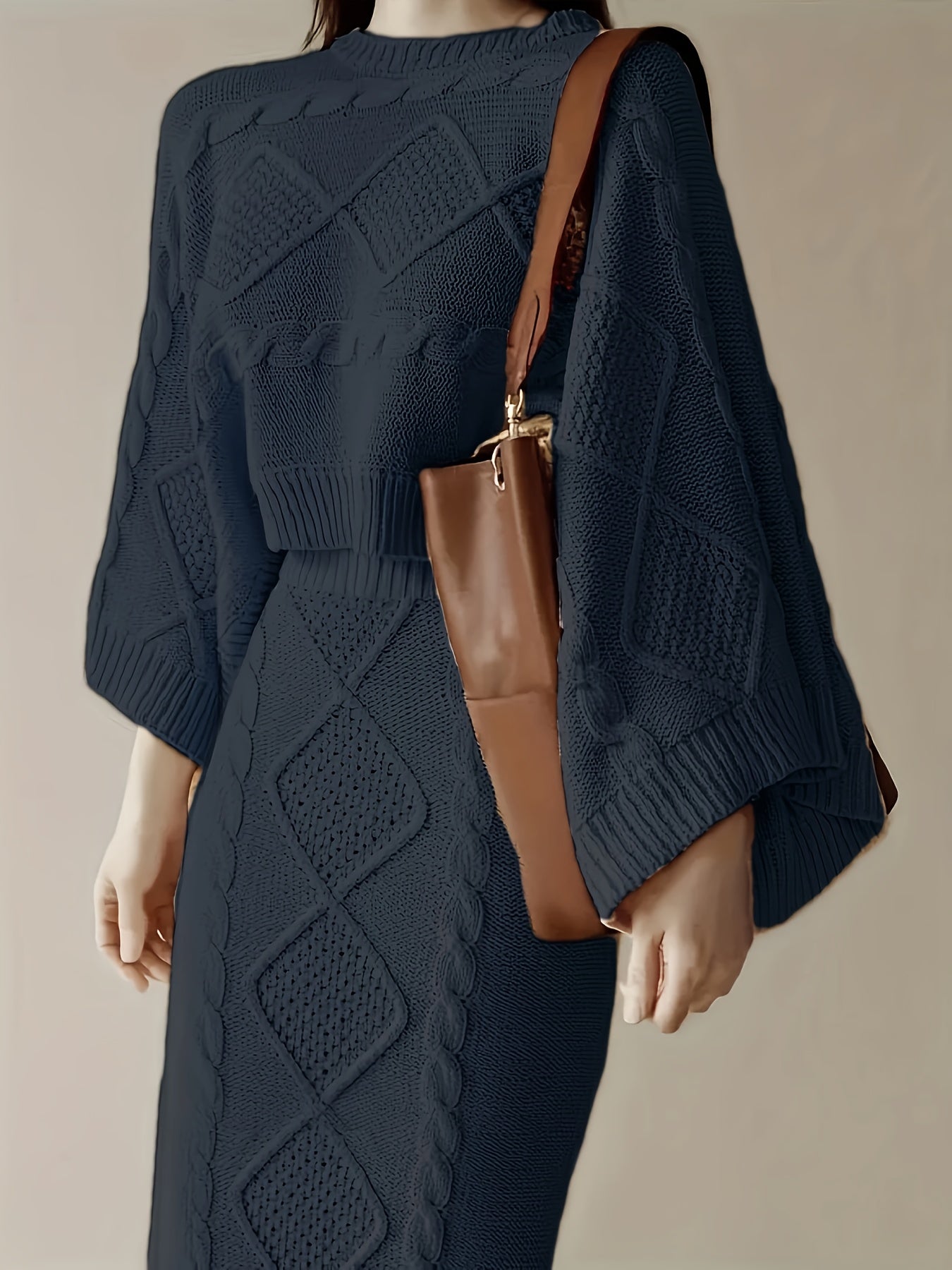 Plus Size Casual Sweater Skirt Two-Piece Set Black Large