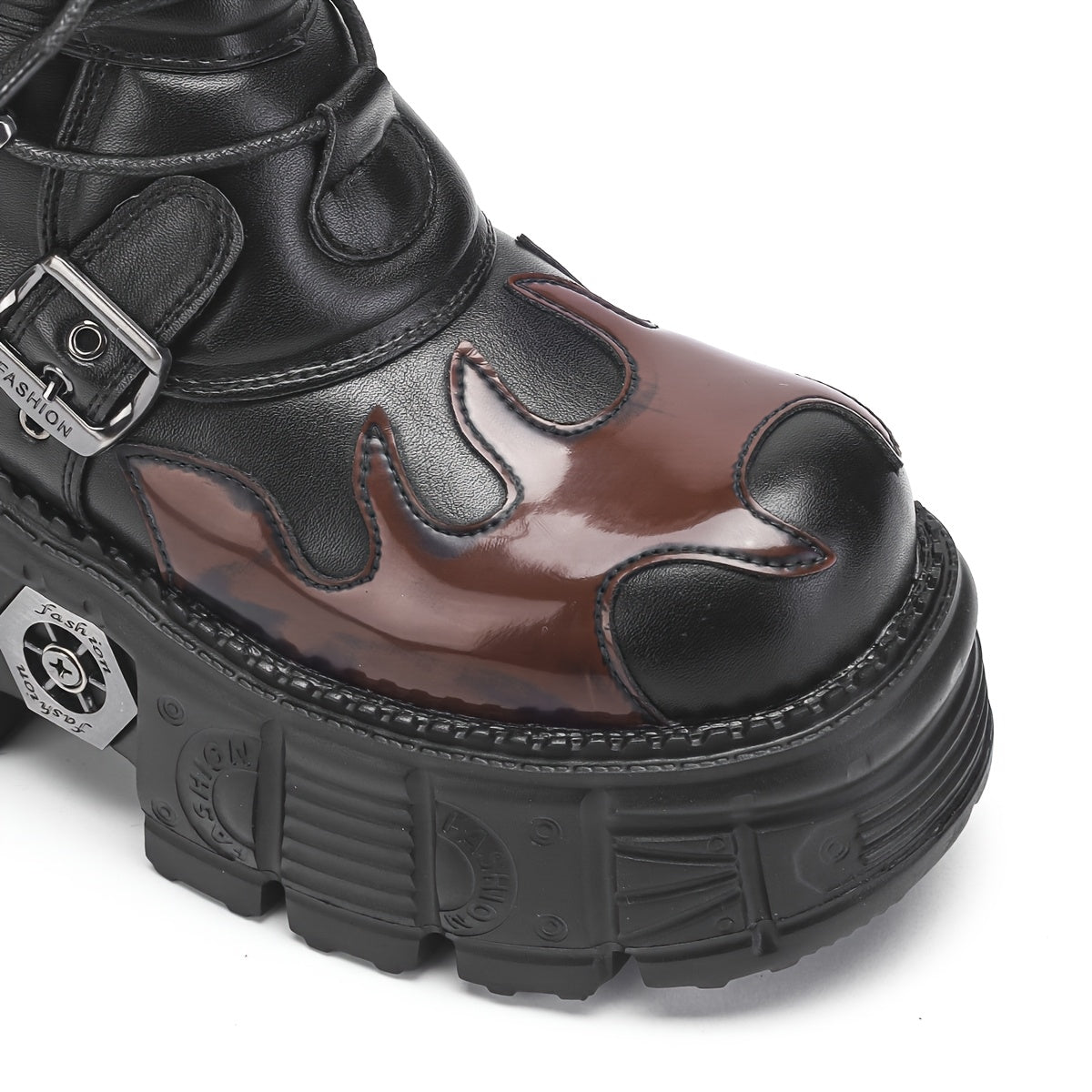 Women's Cyberpunk Mid-Calf Motorcycle Boots with Thick Sole and Zip Closure