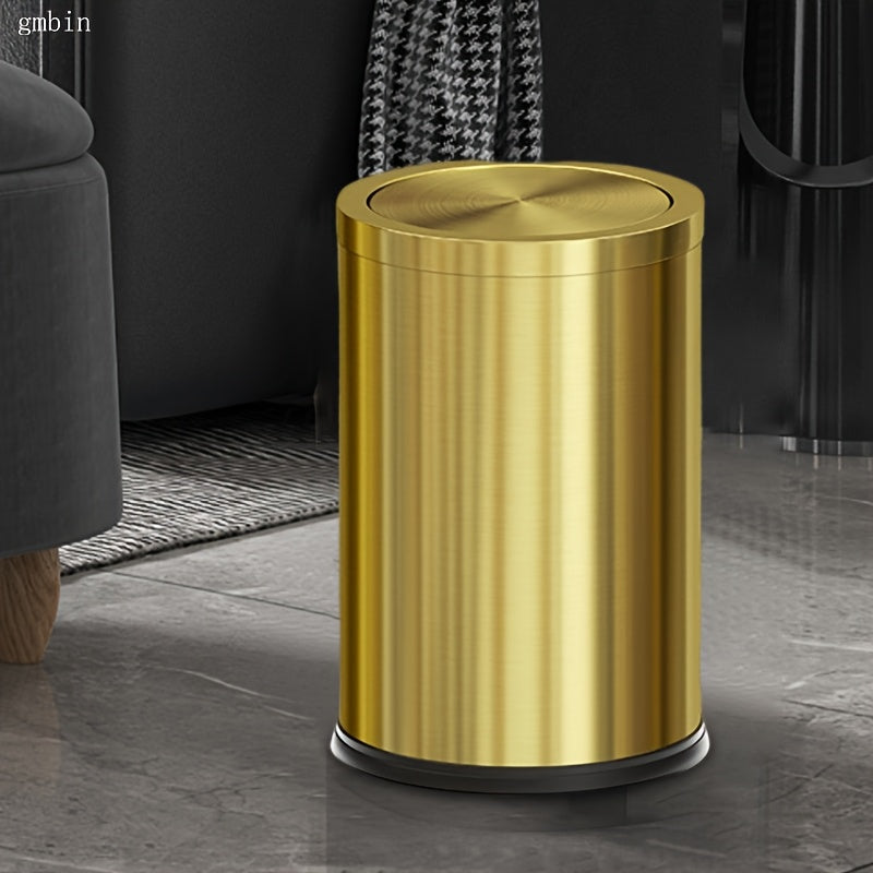 1 dona Gmbin Luxury Stainless Steel Trash Can with Swinging Lid - Zamonaviy oltin rangli yakun, shovqinsiz va yopiq, hidi va bakteriyalarni himoya qilish uchun, turli xonalar uchun ideal - Batareyasiz.