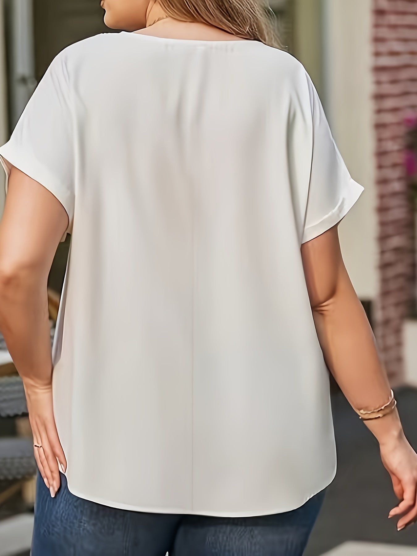 Women's Summer V-Neck Ruffle Short Sleeve Polyester T-Shirt