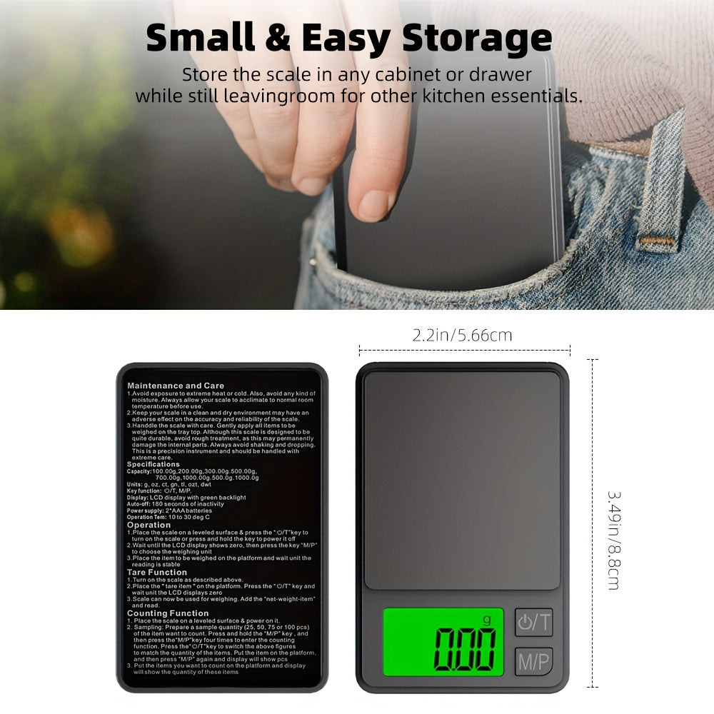 FODWET Mini Pocket Digital Scale 0.01g aniqlik bilan, zargarlik va oshxona uchun portativ. Batareya bilan ishlaydi.