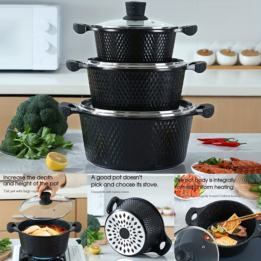 Enamel Non-Stick Cookware Set with Maifan Stone Aluminum Pots and Pans for Stewing Frying