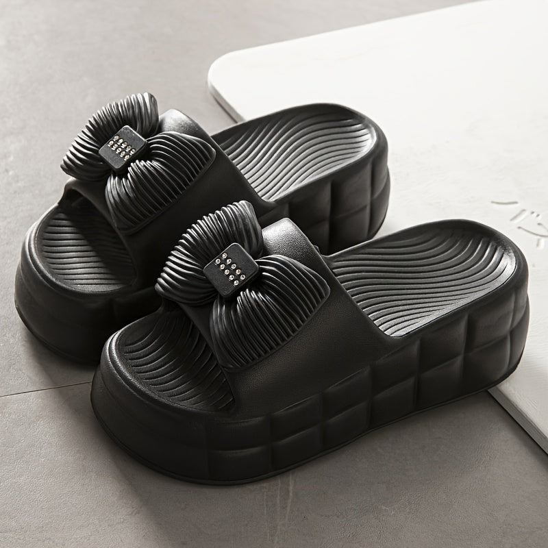 Ayollar EVA slayd sandallari yozgi ochiq barmoqli, lenta bilan, qalin tagli, yopishqoqsiz, qora