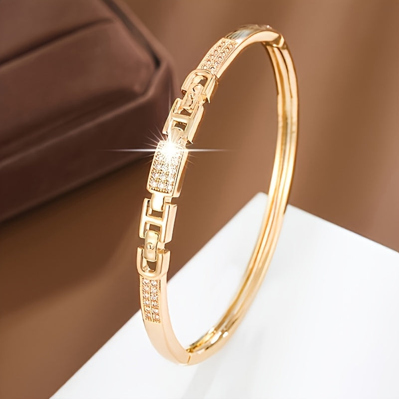 Geometric Copper Chain Bracelet with Cubic Zirconia Inlay for Women