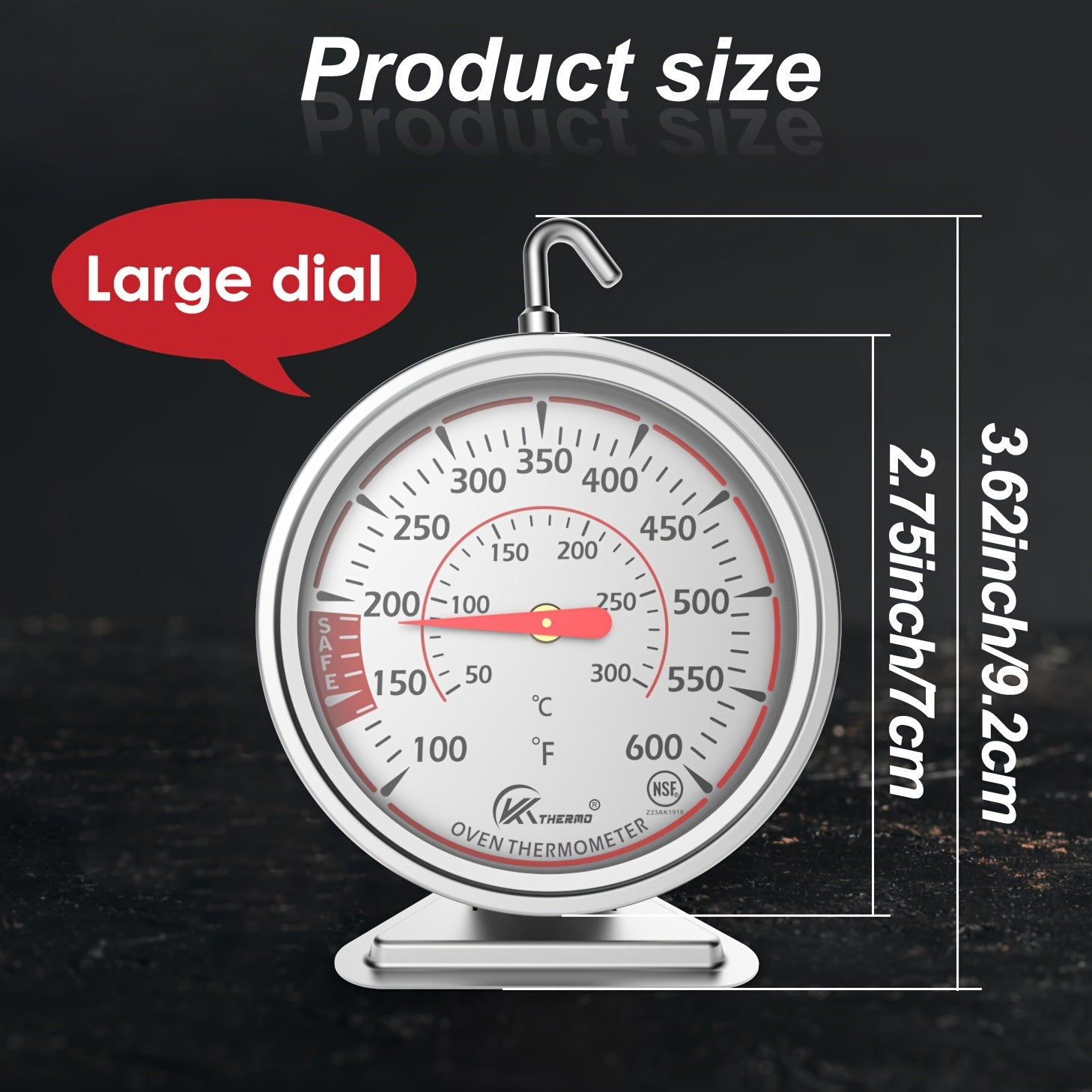 Precision Oven Thermometer 6.99cm Stainless Steel Dial 100-600°F/50-300°C