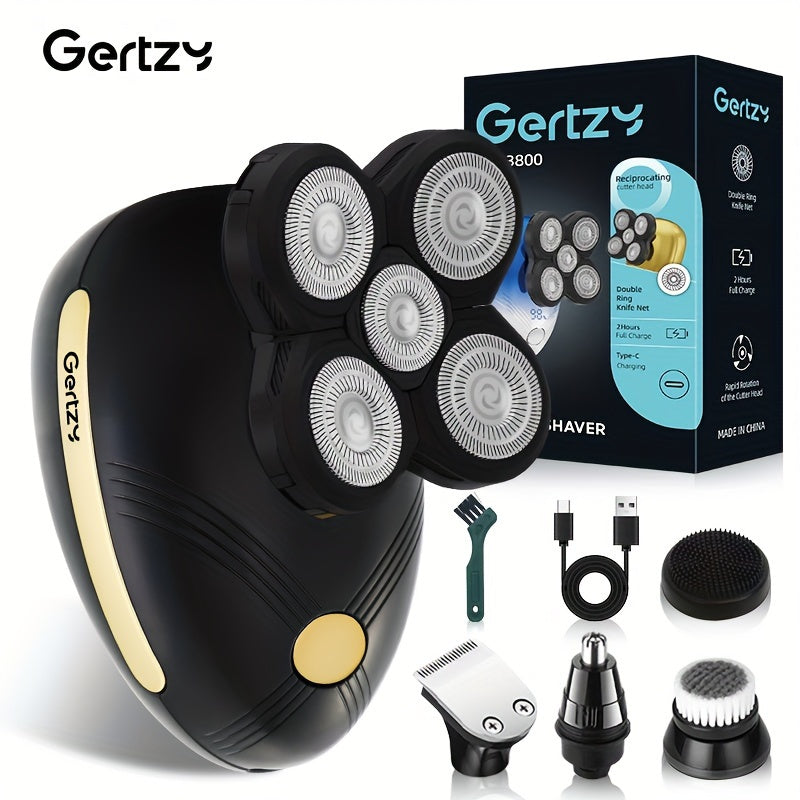 Electric Razor USB Rechargeable 5-Blade Rotary Shaver Nose Hair Trimmer Facial Cleaning Brush Stainless Steel Heads