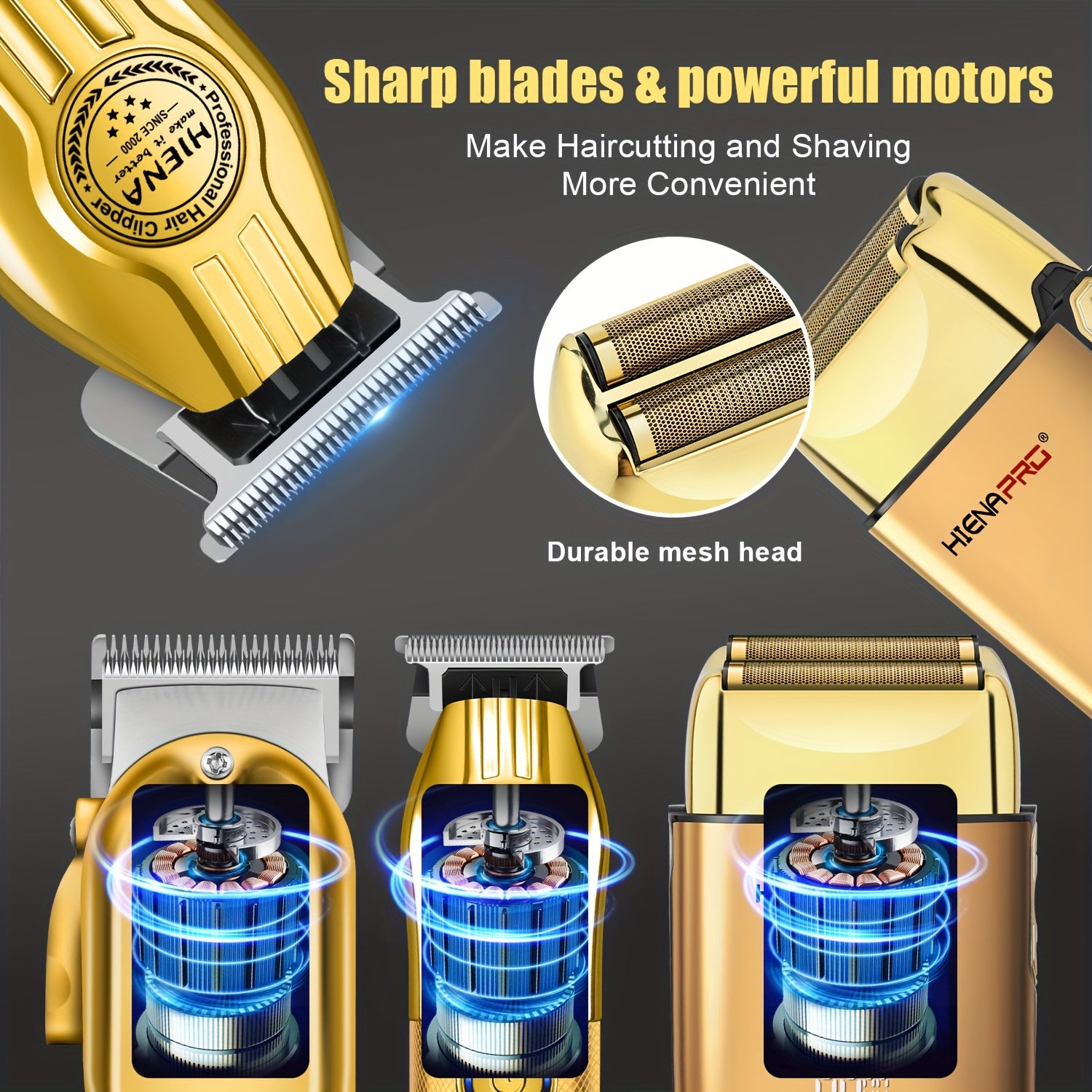 Juego de cortapelos profesionales para barberos y afeitadora eléctrica recargable con batería de litio de 2000mAh, inalámbrico, cortapelos USB, motor potente, kit de corte de cabello para hombres