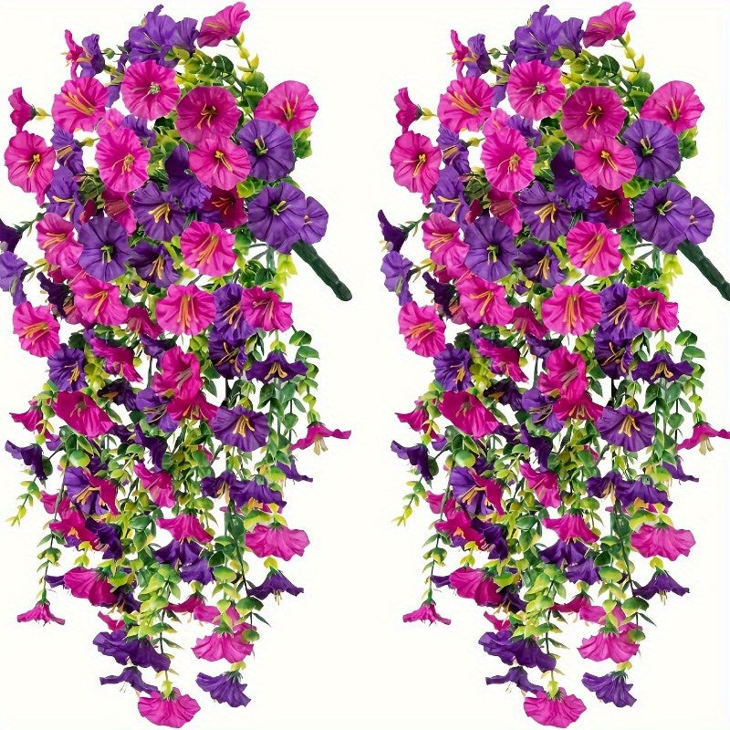 Artificial Flowers UV Resistant Hanging Flowers with Mixed Color Morning Glory and Eucalyptus Leaves for Outdoor Garden and Home Decor